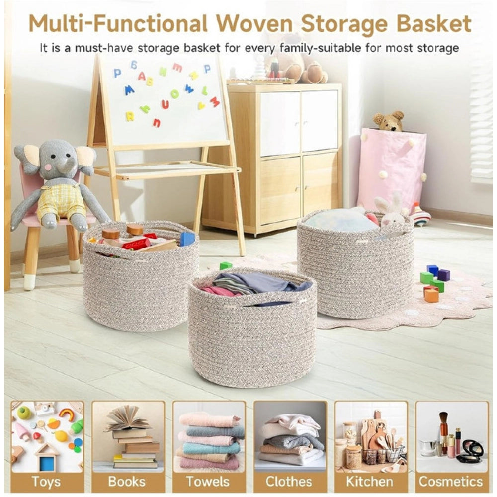 Facinating Cotton Kidi 9x7 Inch Pack of 3 Storage Basket For Clothes