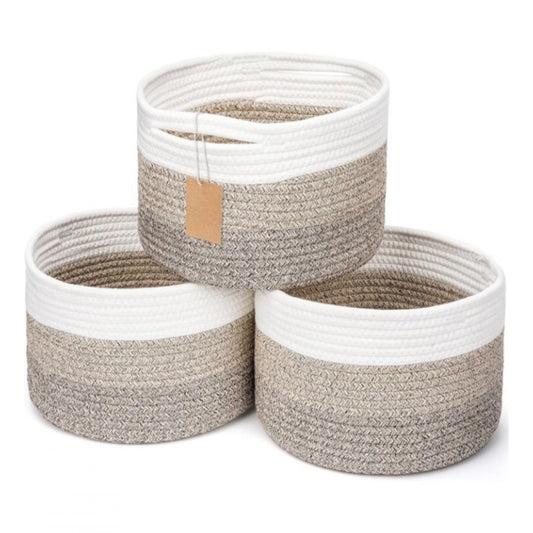 Facinating Cotton Kidi 9x7 Inch Pack of 3 Storage Basket For Clothes