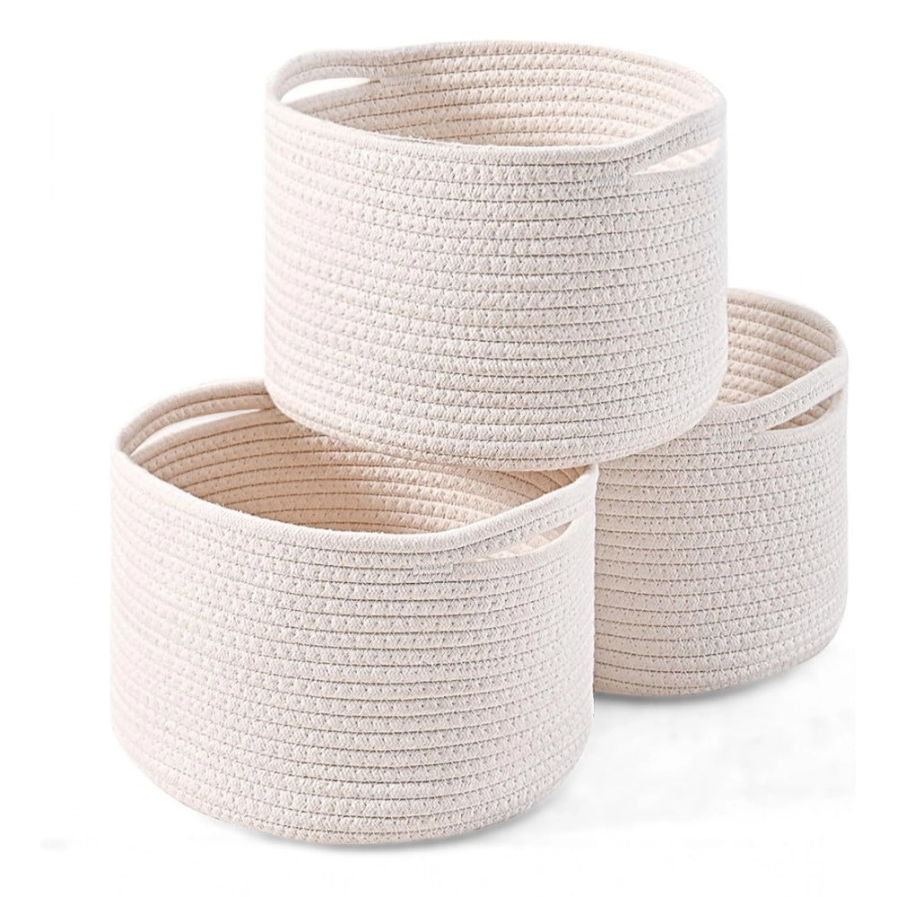 Facinating Cotton 9x7 Inch Pack of 3 Storage Basket For Clothes