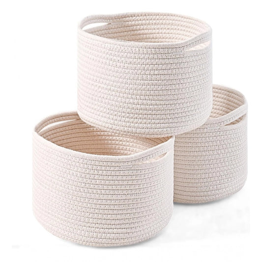 Facinating Cotton 9x7 Inch Pack of 3 Storage Basket For Clothes