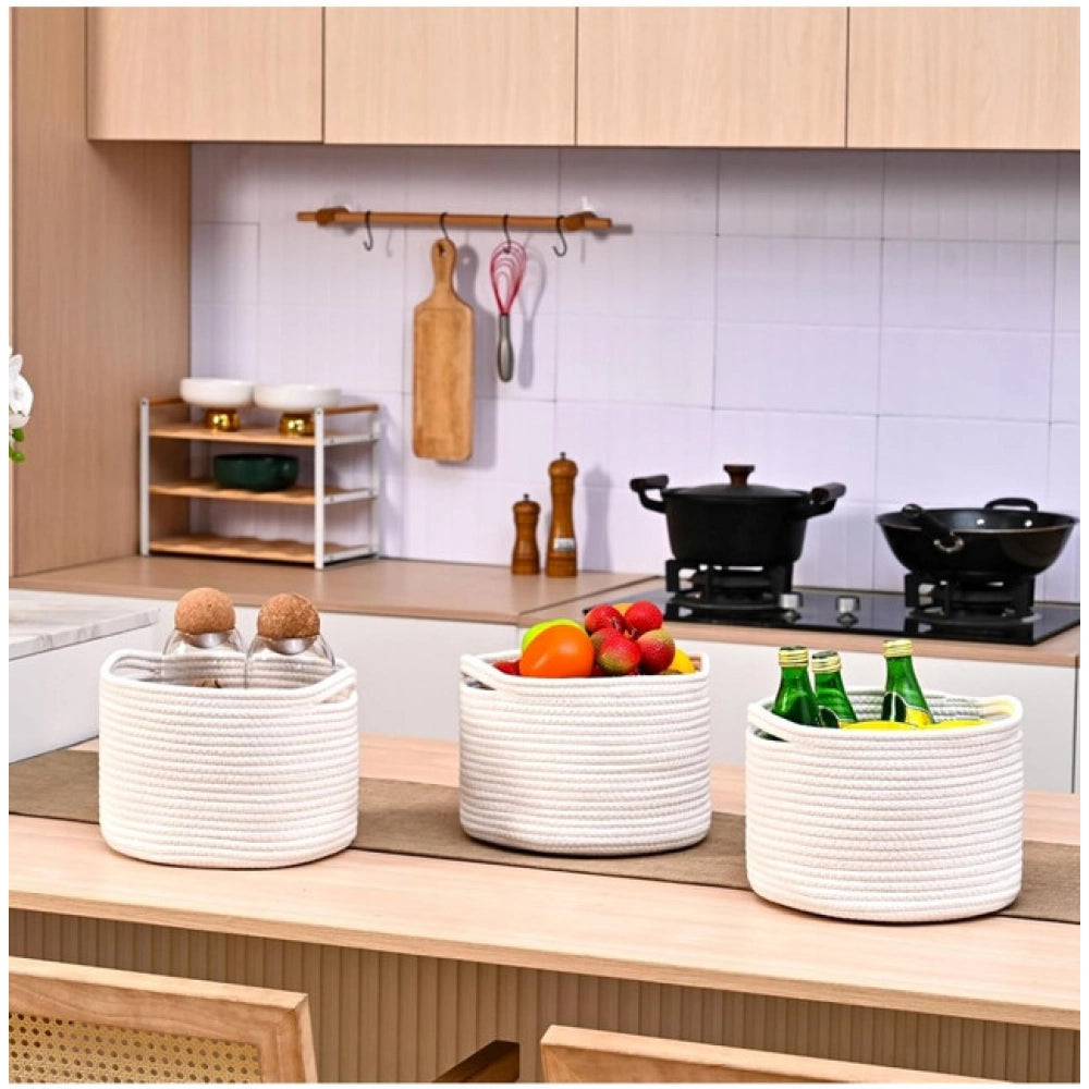 Facinating Cotton 9x7 Inch Pack of 3 Storage Basket For Clothes