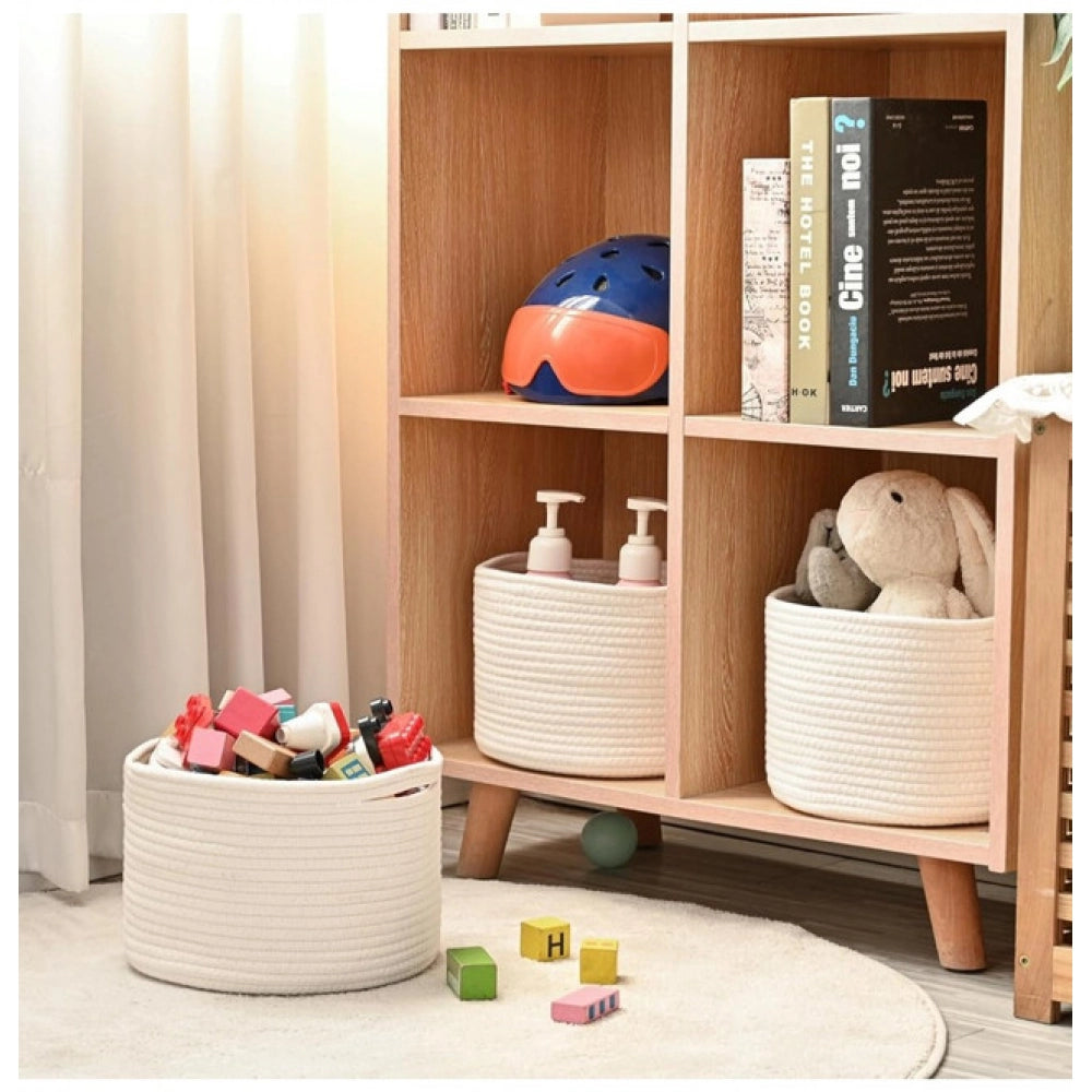 Facinating Cotton 9x7 Inch Pack of 3 Storage Basket For Clothes