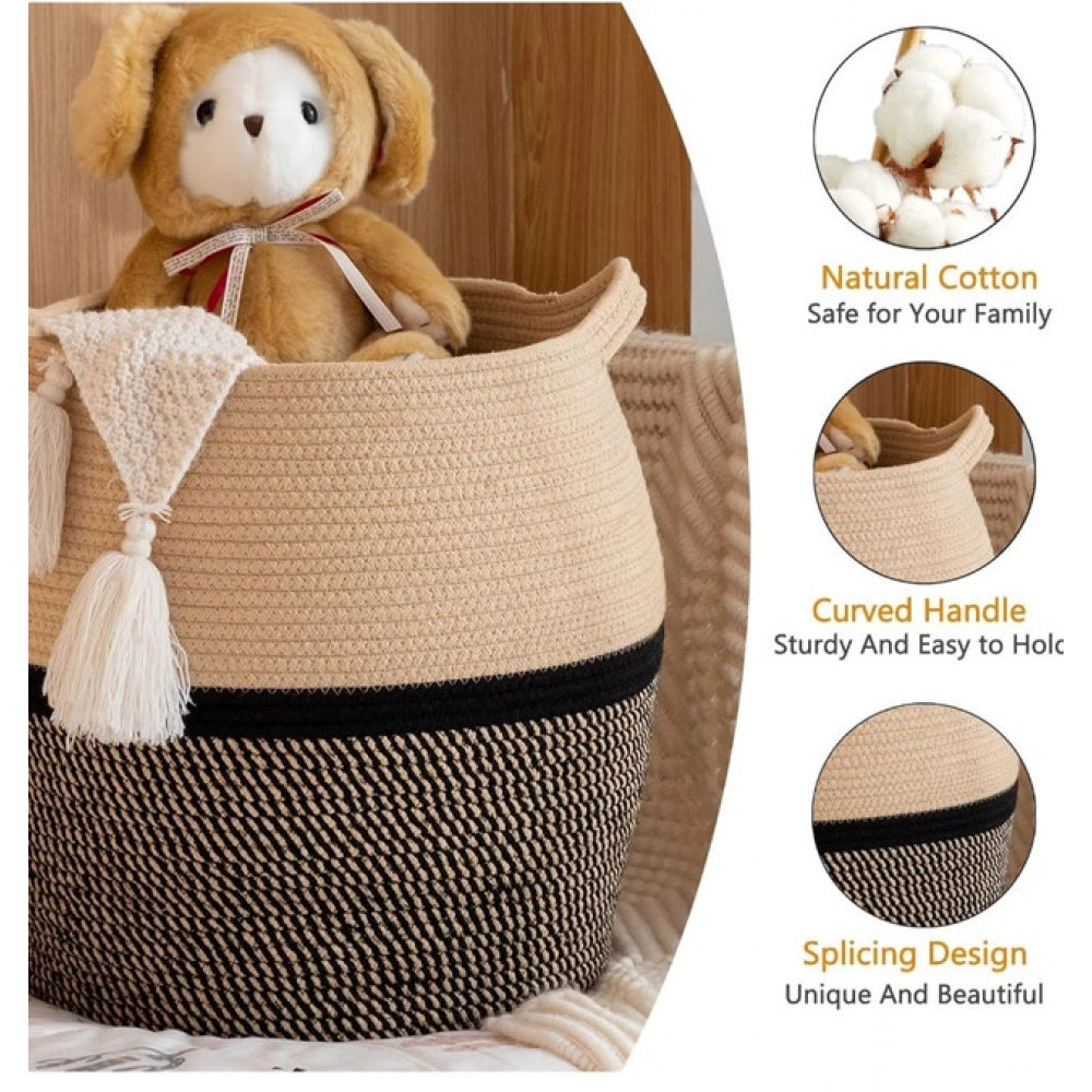 Gracious Cotton Matka 14x12 Inch Storage Basket For Clothes