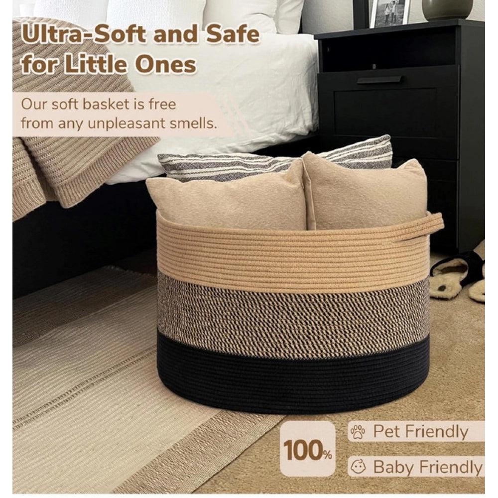 Charming Cotton Mix 16x14 Inch Pack of 1 Storage Basket For Clothes