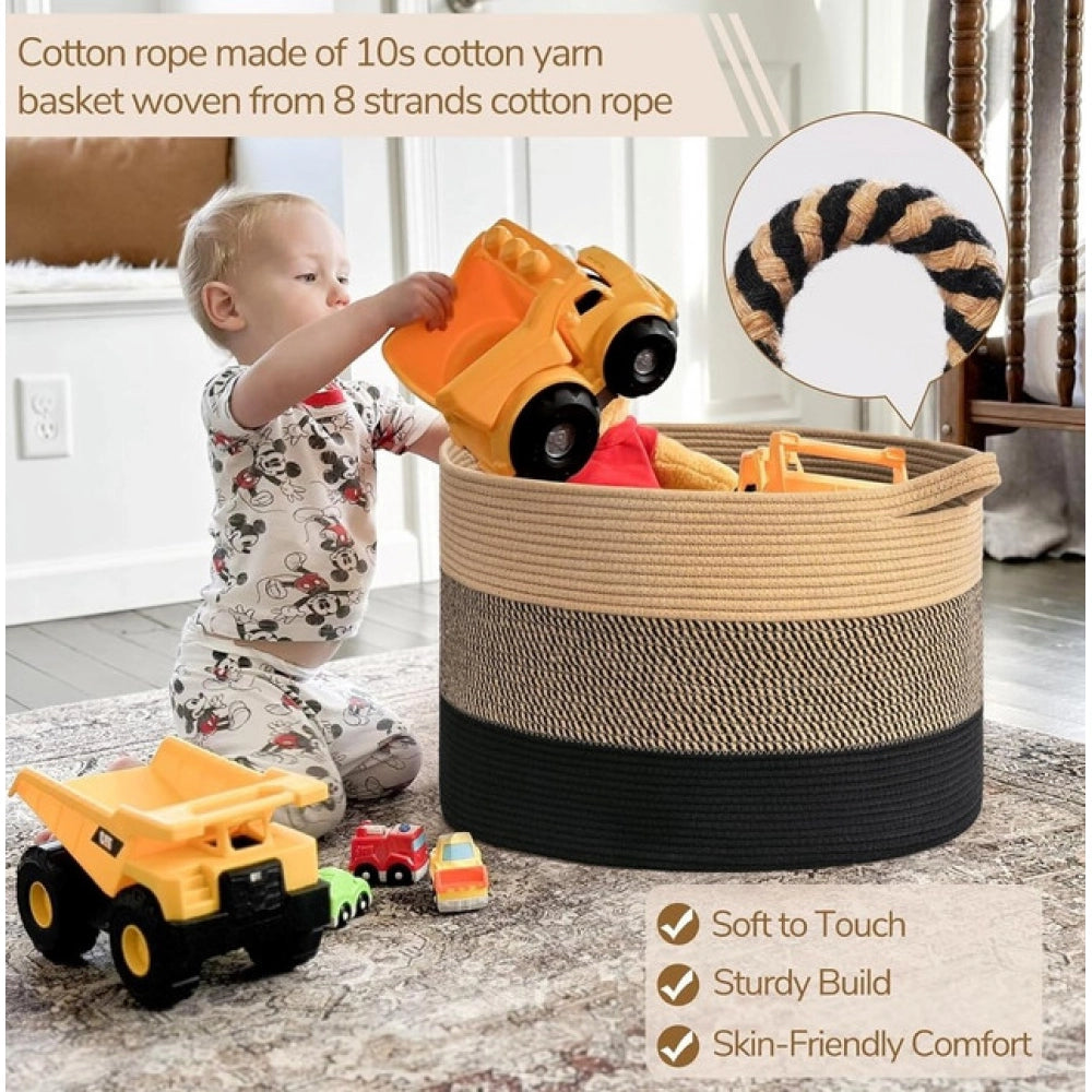 Charming Cotton Mix 16x14 Inch Pack of 1 Storage Basket For Clothes