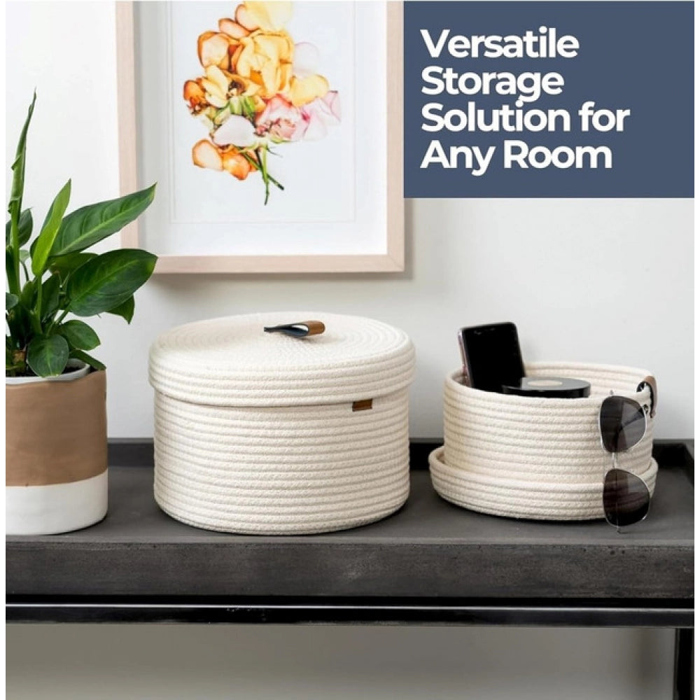 Astonishing Cotton 2 Pcs Set Roti Box Storage Basket With Lid