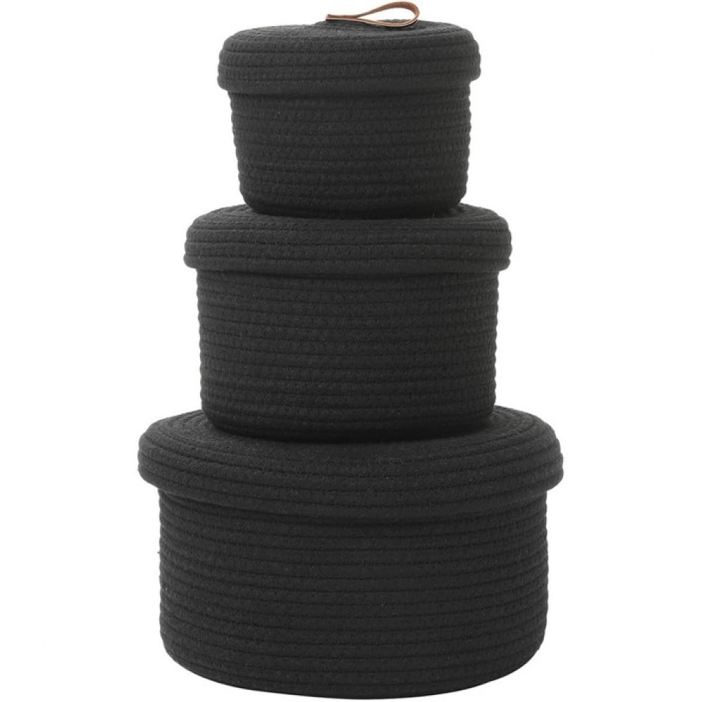 Exclusive Cotton 3 Pcs Set Roti Box Storage Basket With Lid