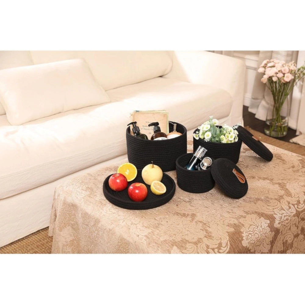 Exclusive Cotton 3 Pcs Set Roti Box Storage Basket With Lid