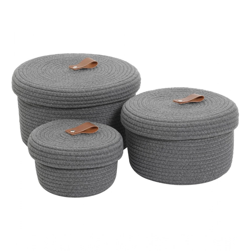 Exclusive Cotton 3 Pcs Set Roti Box Storage Basket With Lid