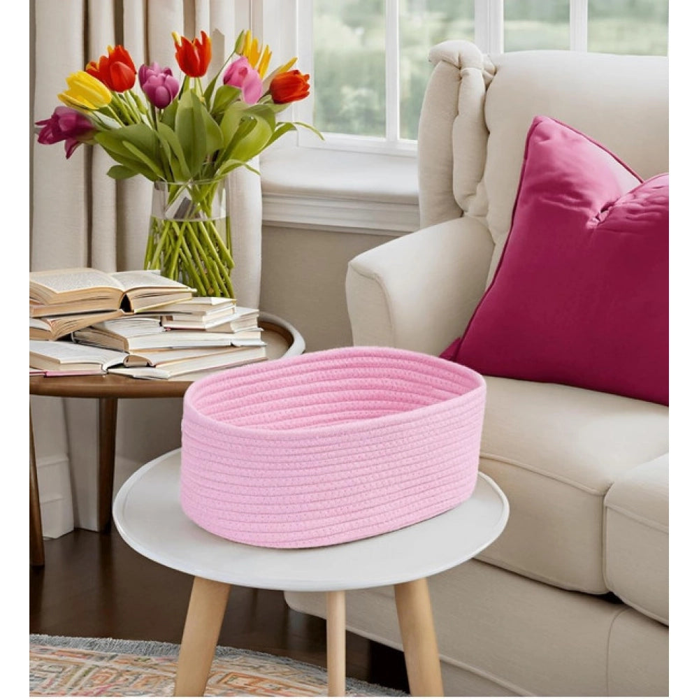 Casual Cotton Oval 10x7x5 Inch Bedside Organizer