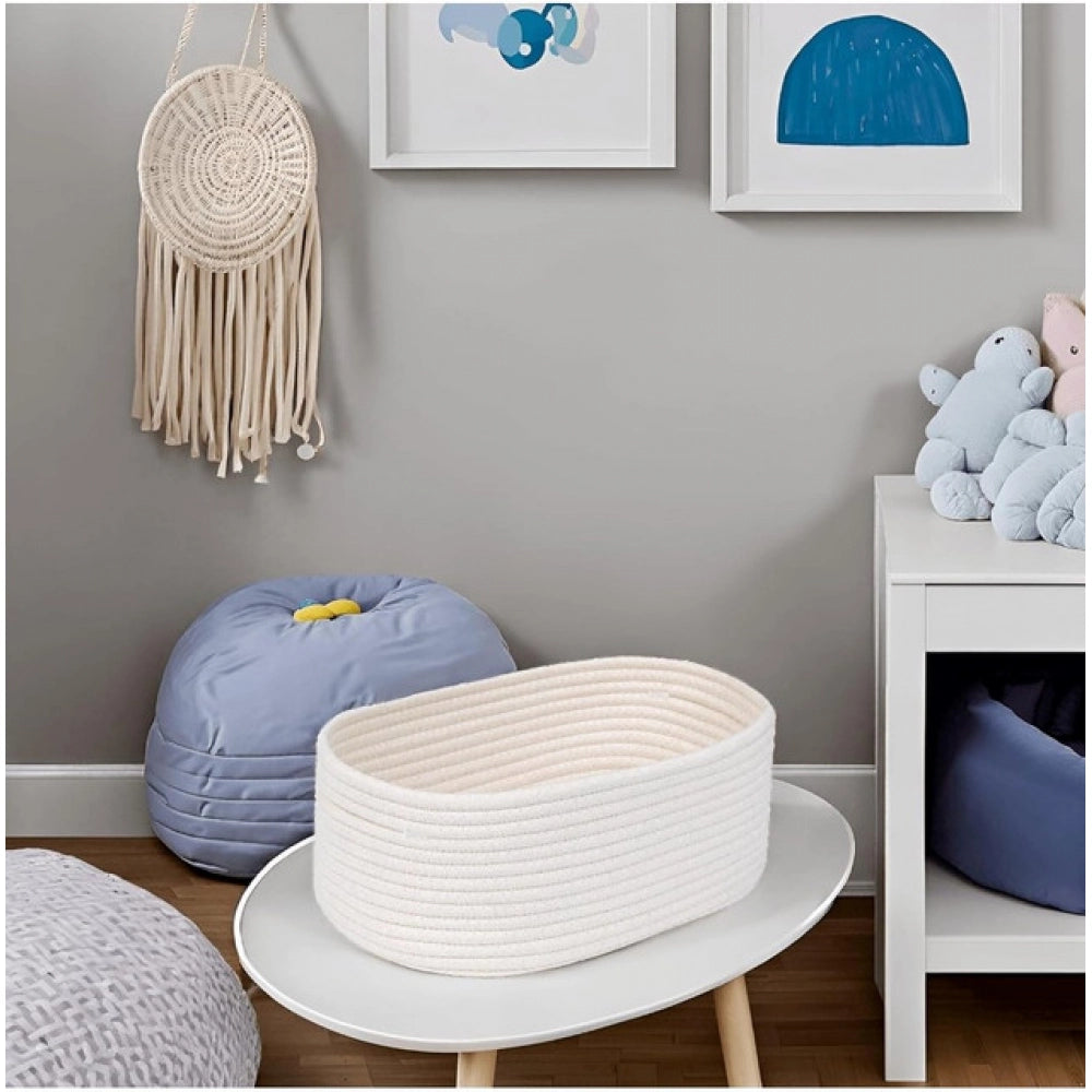 Casual Cotton Oval 10x7x5 Inch Bedside Organizer