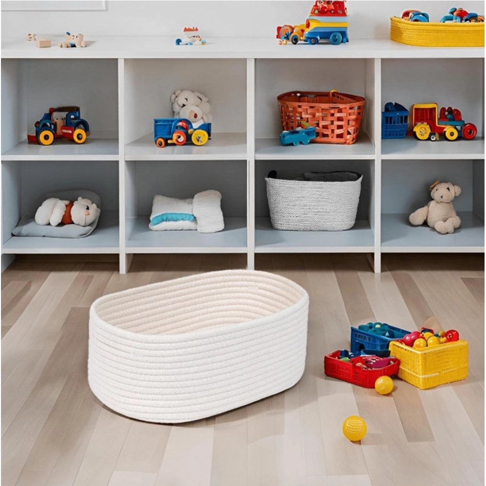 Casual Cotton Oval 10x7x5 Inch Bedside Organizer