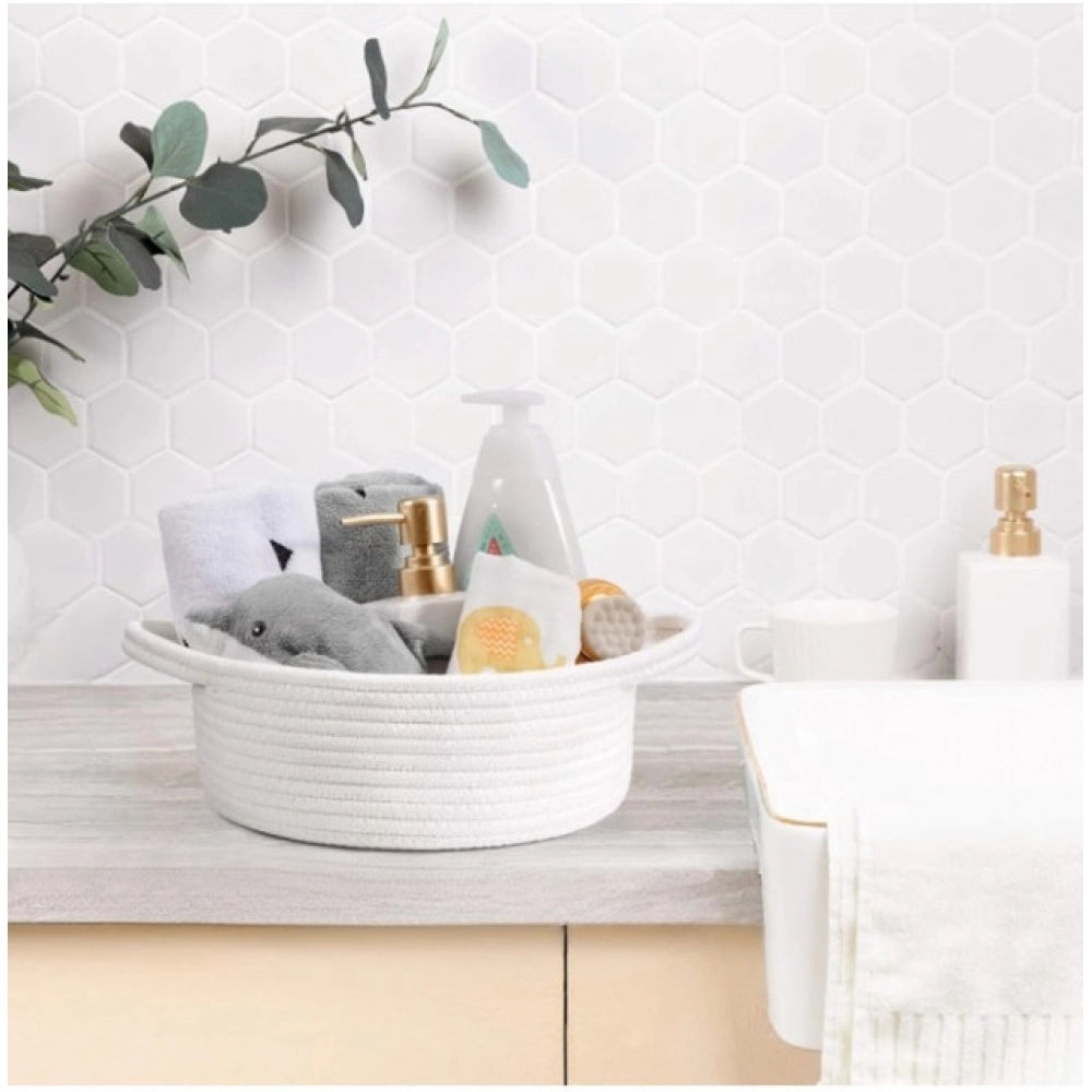 Casual Cotton 8x3 Inch Round Bedside Organizer