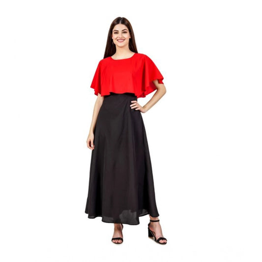 Dazzling Women's Casual Crepe Sleeveless Cape Dress