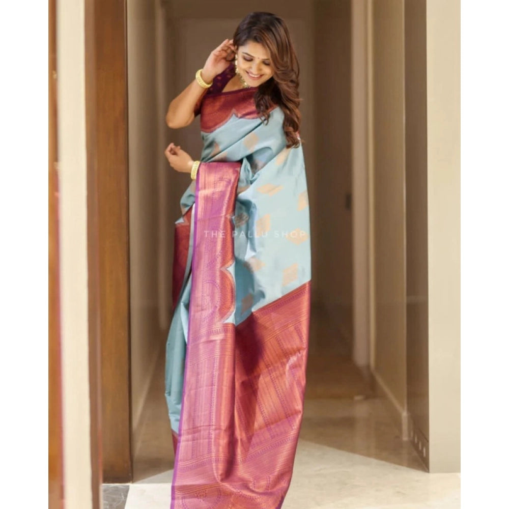 Exquisite Women's Soft Lichi Silk Printed Saree With Blouse Piece