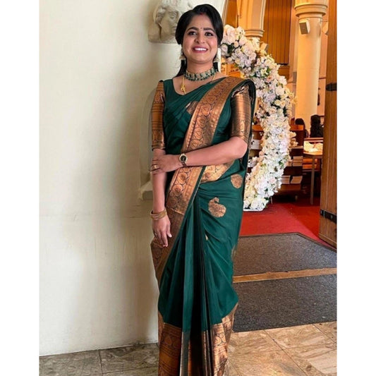 Appealing Women's Soft Lichi Silk Printed Saree With Blouse Piece