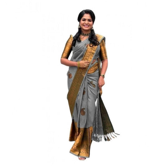 Appealing Women's Soft Lichi Silk Printed Saree With Blouse Piece