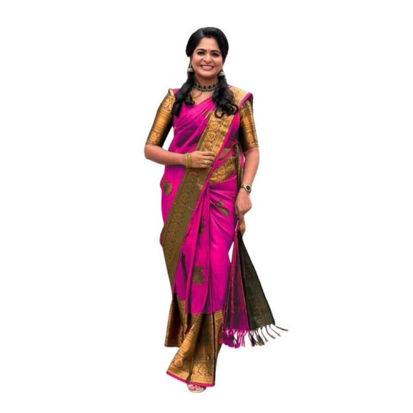 Appealing Women's Soft Lichi Silk Printed Saree With Blouse Piece