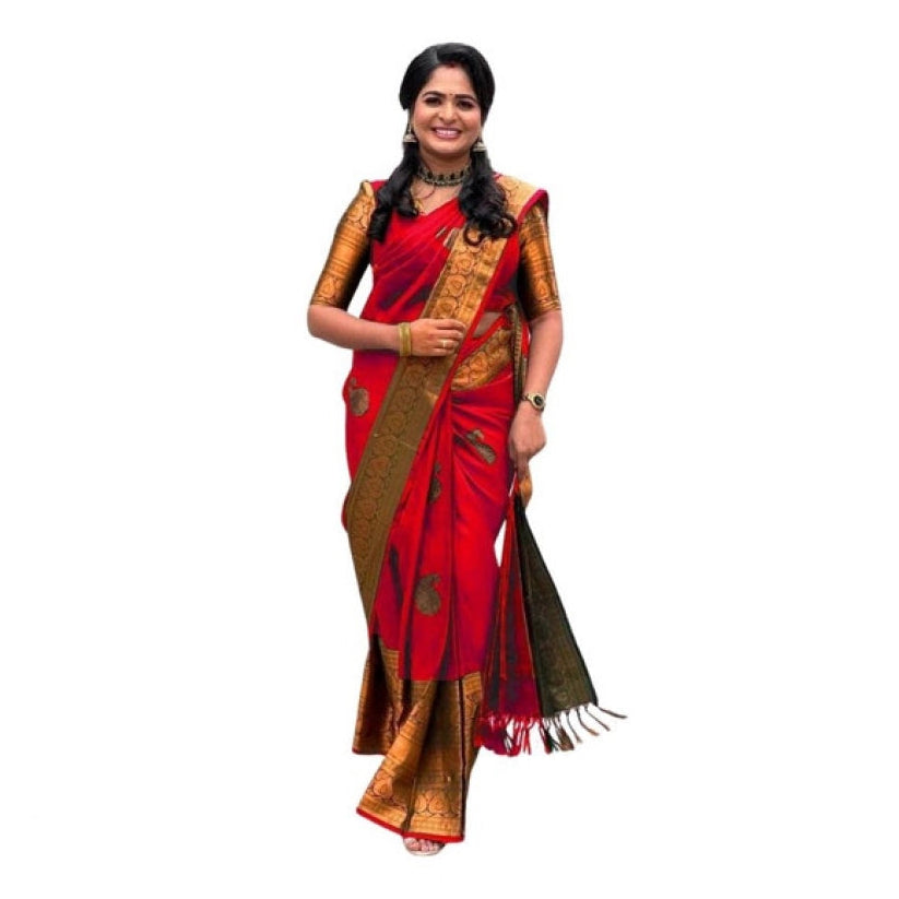 Appealing Women's Soft Lichi Silk Printed Saree With Blouse Piece
