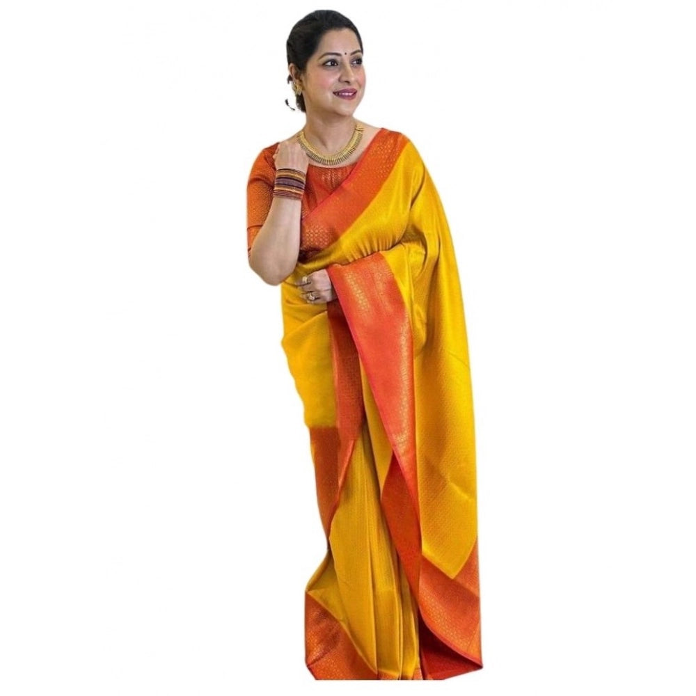 Groovy Women's Soft Lichi Silk Printed Saree With Blouse Piece