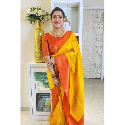 Groovy Women's Soft Lichi Silk Printed Saree With Blouse Piece