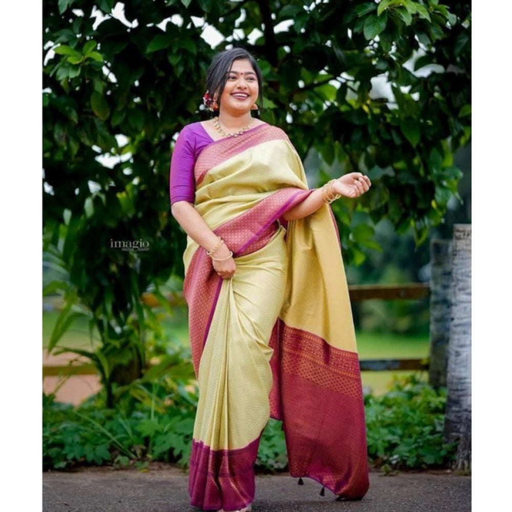 Groovy Women's Soft Lichi Silk Printed Saree With Blouse Piece