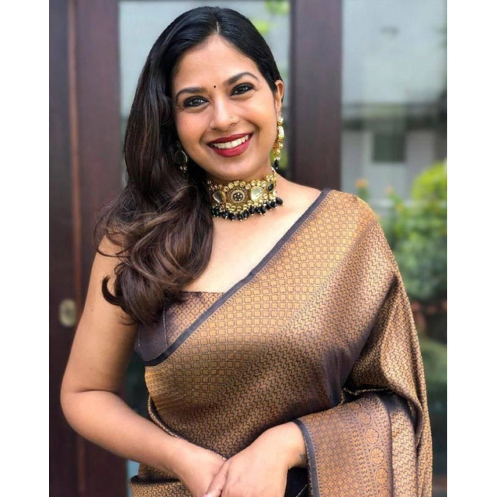 Groovy Women's Soft Lichi Silk Printed Saree With Blouse Piece