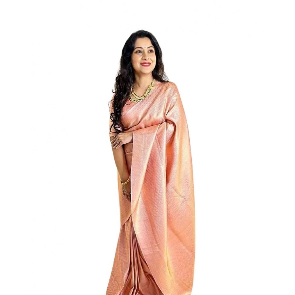 Groovy Women's Soft Lichi Silk Printed Saree With Blouse Piece