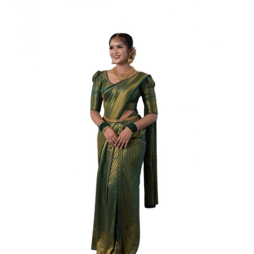 Luxurious Women's Soft Lichi Silk Printed Saree With Blouse Piece