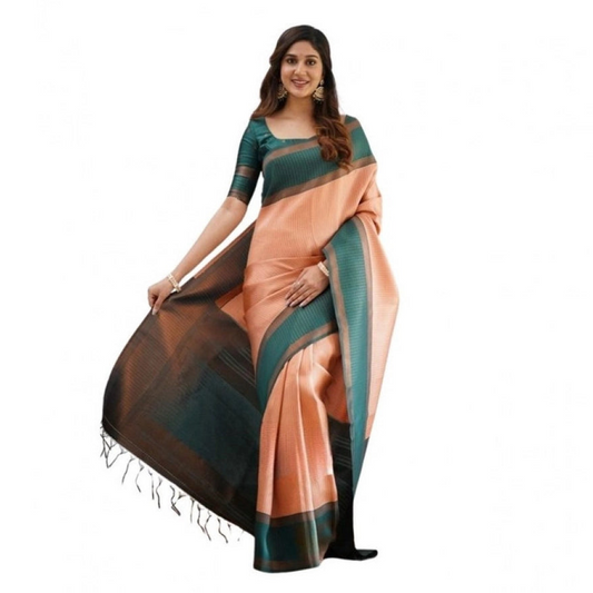 Groovy Women's Soft Lichi Silk Printed Saree With Blouse Piece