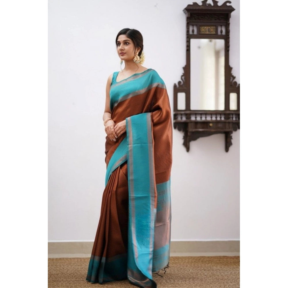Groovy Women's Soft Lichi Silk Printed Saree With Blouse Piece