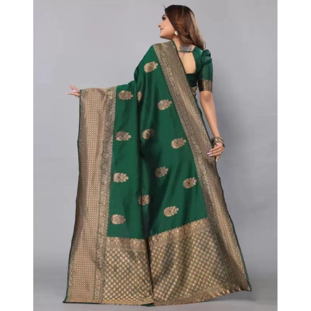 Groovy Women's Soft Lichi Silk Printed Saree With Blouse Piece