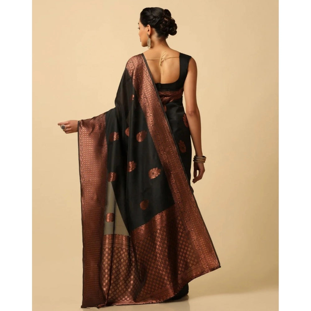Groovy Women's Soft Lichi Silk Printed Saree With Blouse Piece