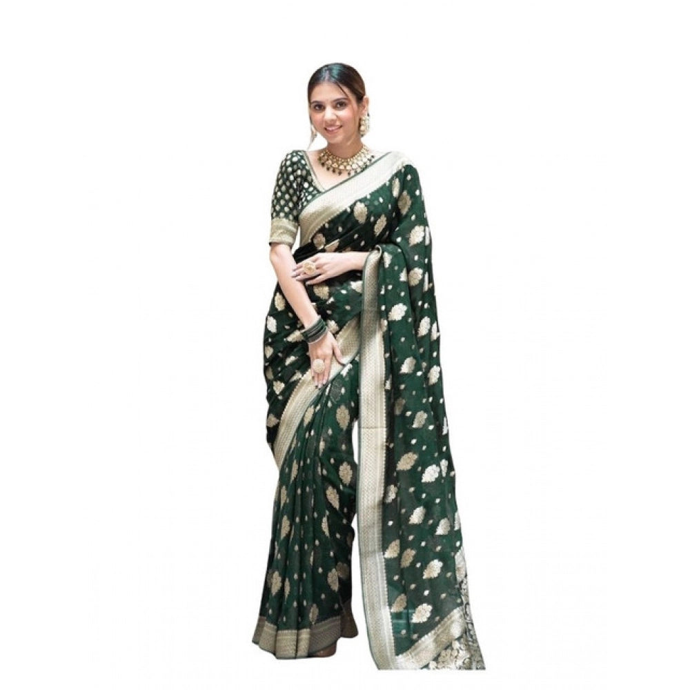 Snazzy Women's Soft Lichi Silk Printed Saree With Blouse Piece