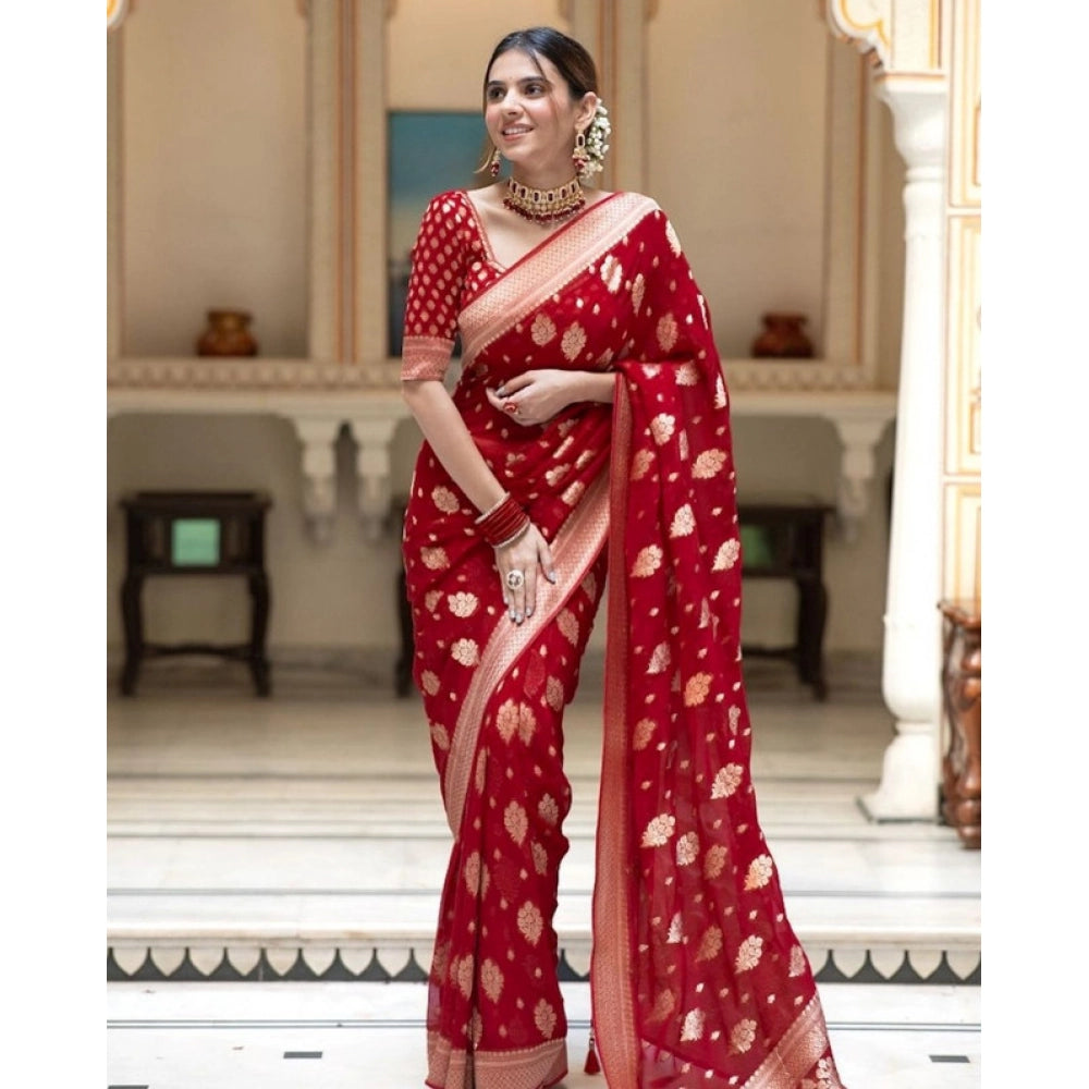 Snazzy Women's Soft Lichi Silk Printed Saree With Blouse Piece
