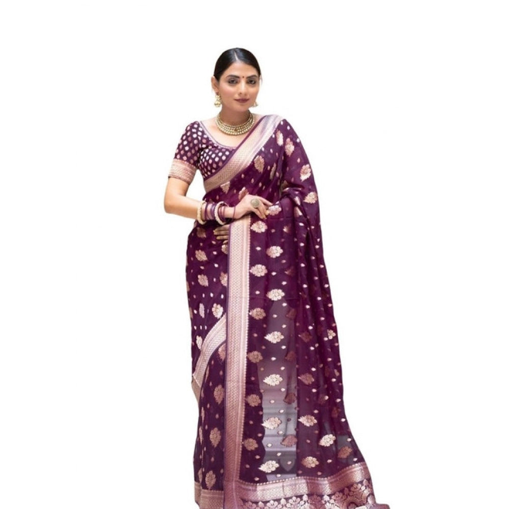Snazzy Women's Soft Lichi Silk Printed Saree With Blouse Piece
