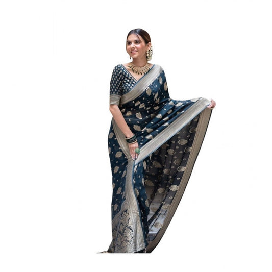 Snazzy Women's Soft Lichi Silk Printed Saree With Blouse Piece