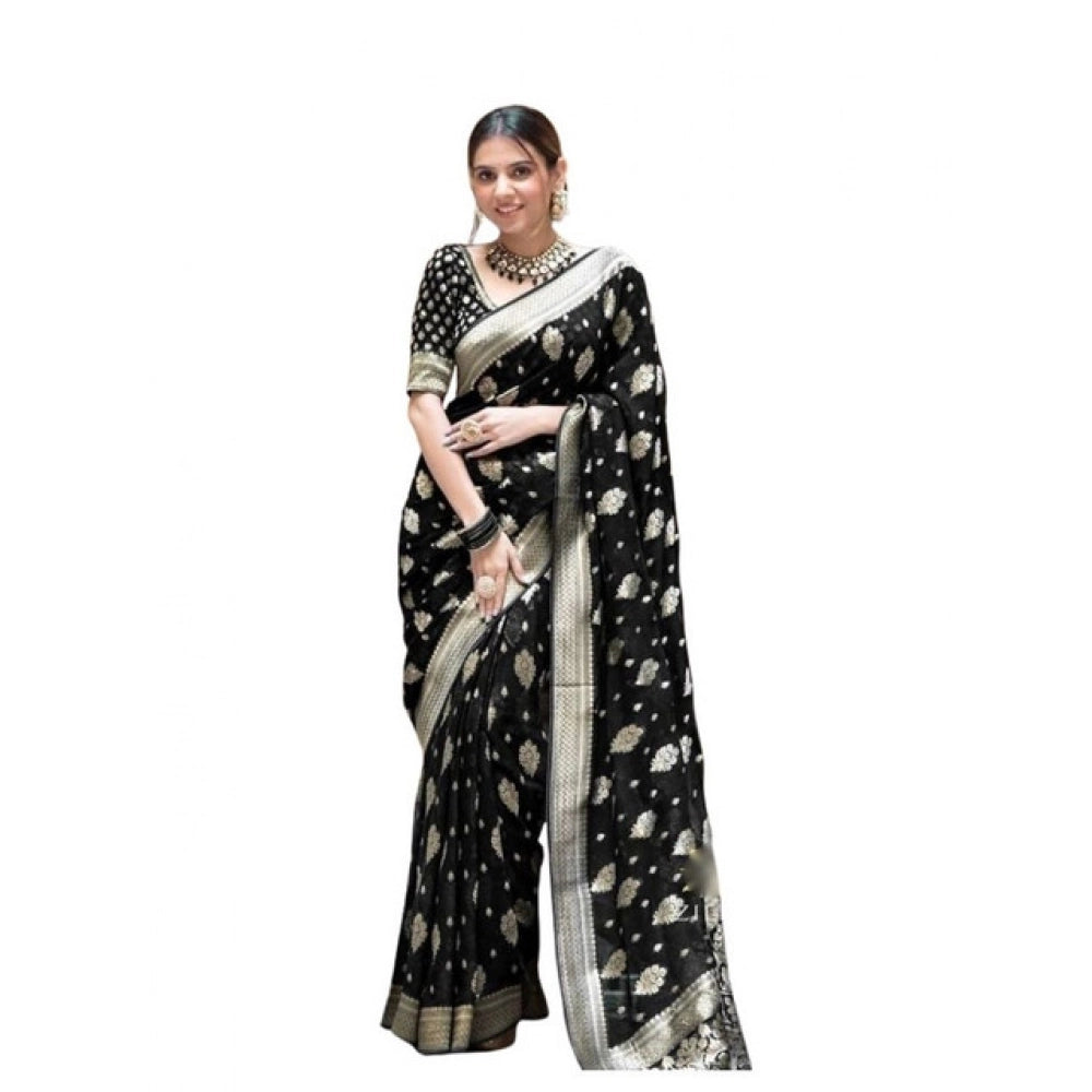 Snazzy Women's Soft Lichi Silk Printed Saree With Blouse Piece