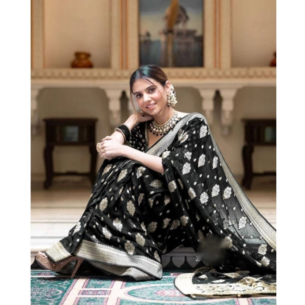 Snazzy Women's Soft Lichi Silk Printed Saree With Blouse Piece