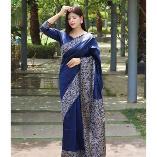 Luxurious Women's Soft Lichi Silk Printed Saree With Blouse Piece