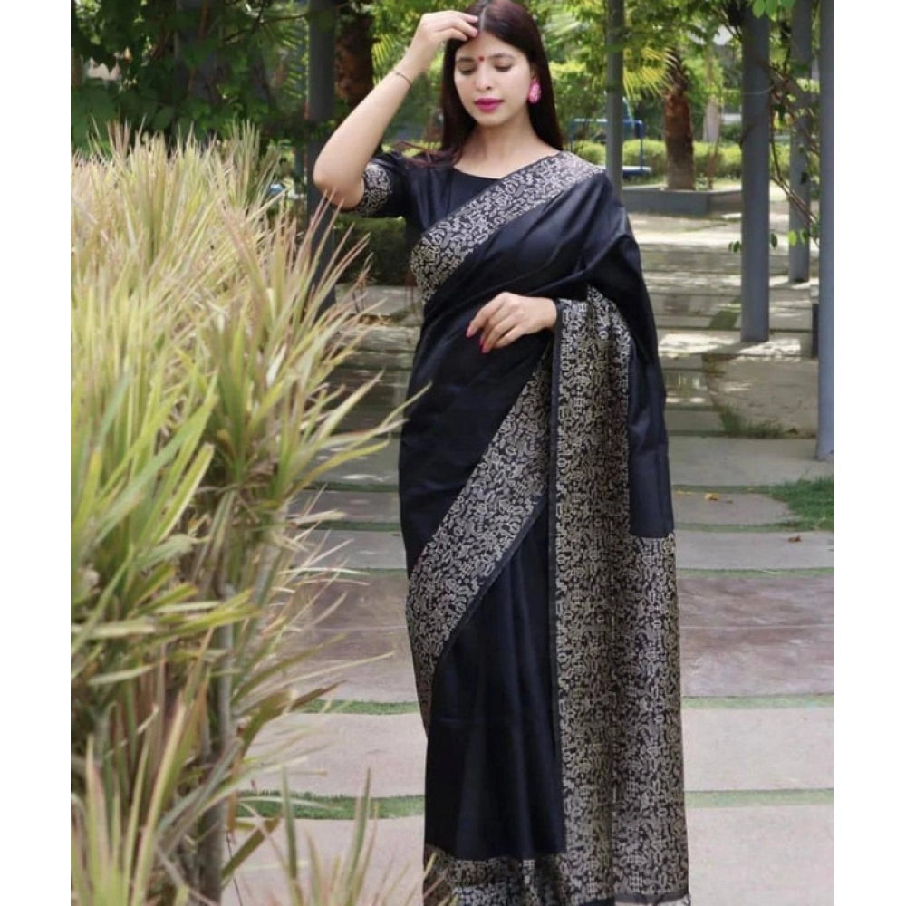 Luxurious Women's Soft Lichi Silk Printed Saree With Blouse Piece