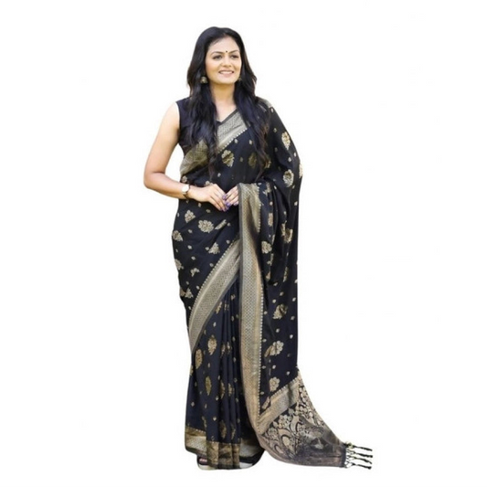 Retro Women's Soft Lichi Silk Printed Saree With Blouse Piece