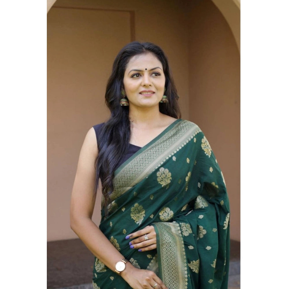 Retro Women's Soft Lichi Silk Printed Saree With Blouse Piece