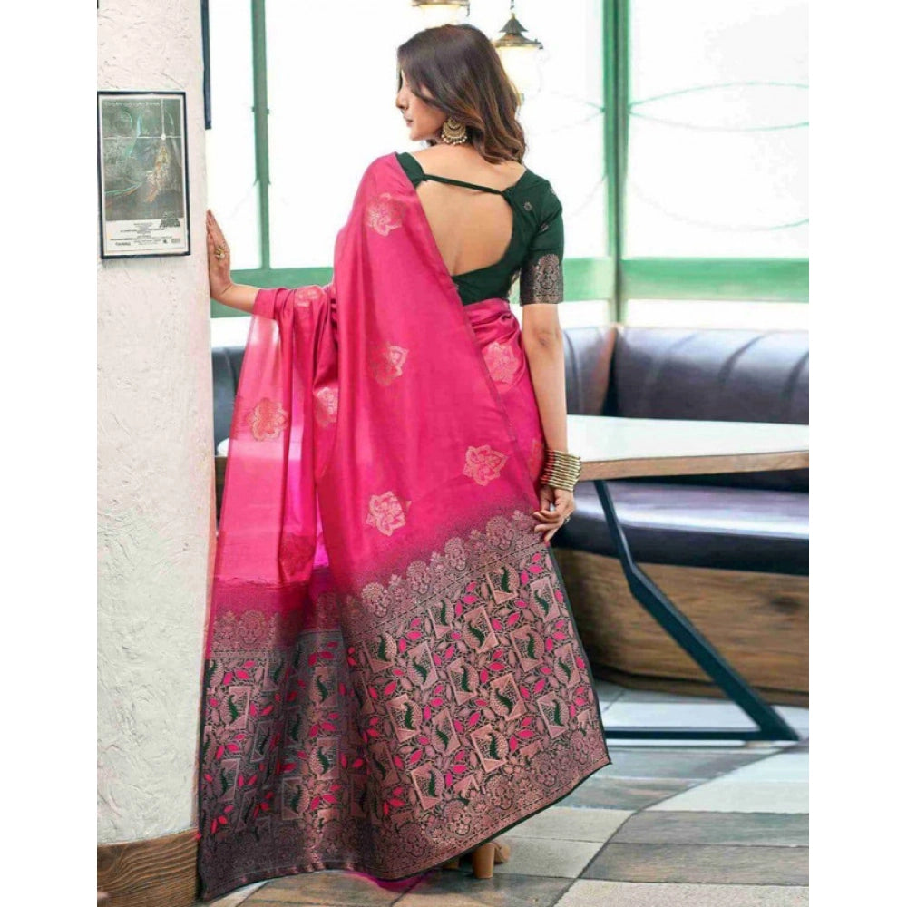 Luxurious Women's Soft Lichi Silk Printed Saree With Blouse Piece