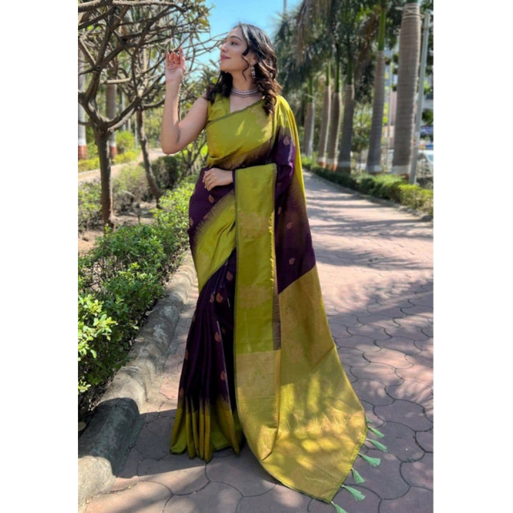 Jaunty Women's Soft Lichi Silk Printed Saree With Blouse Piece