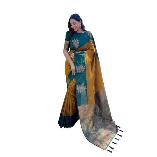 Jaunty Women's Soft Lichi Silk Printed Saree With Blouse Piece