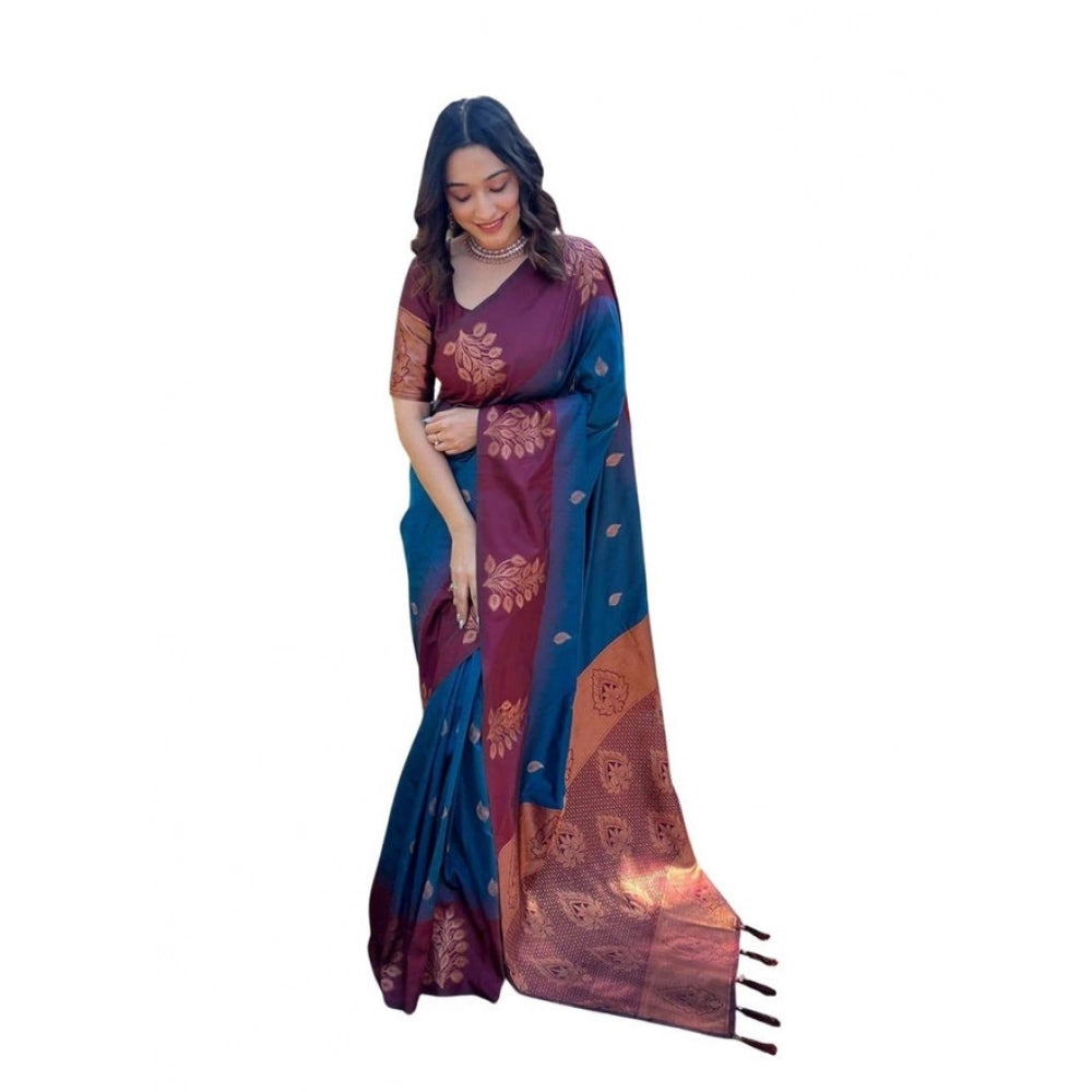 Jaunty Women's Soft Lichi Silk Printed Saree With Blouse Piece