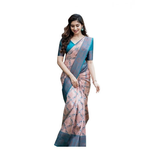 Jaunty Women's Soft Lichi Silk Printed Saree With Blouse Piece