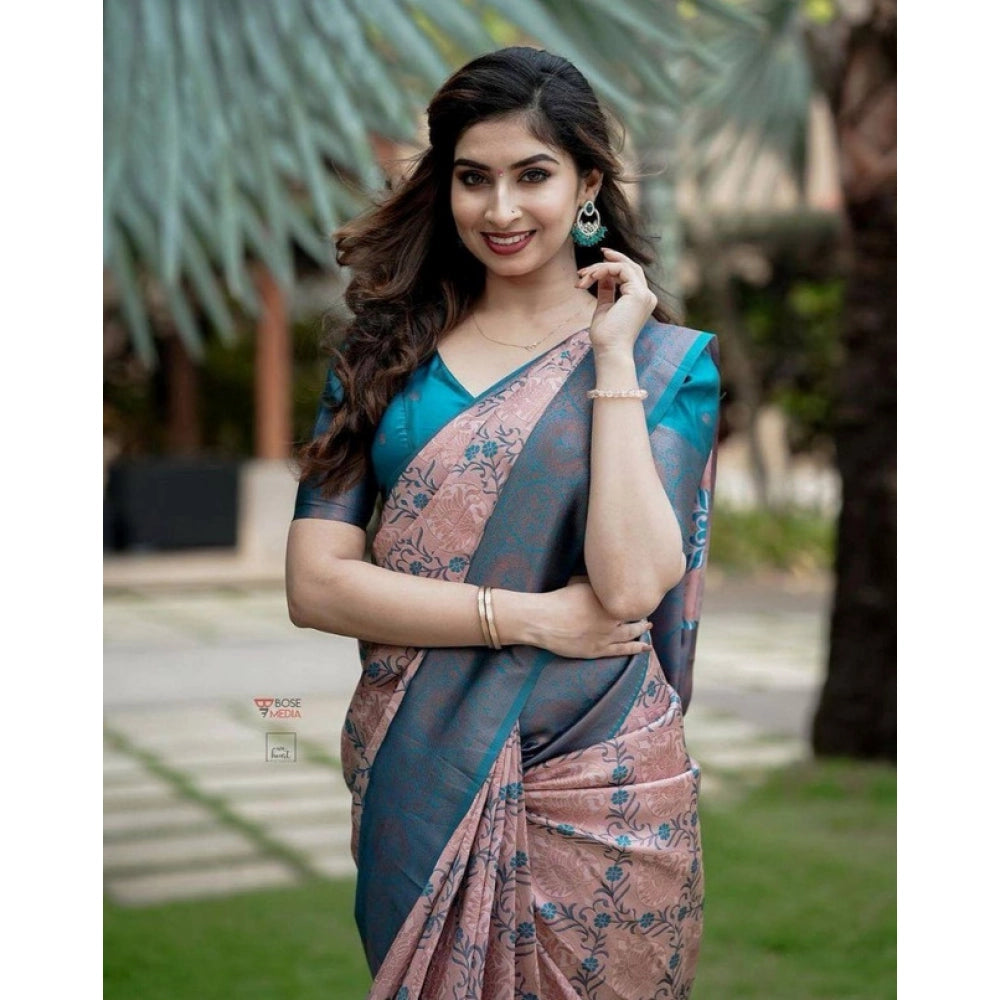 Jaunty Women's Soft Lichi Silk Printed Saree With Blouse Piece