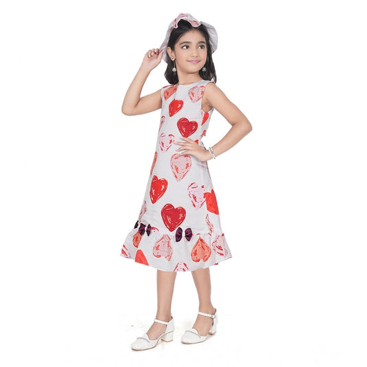 Fashionista Girl's Popcorn Printed Sleeve Less Round Neck Dress
